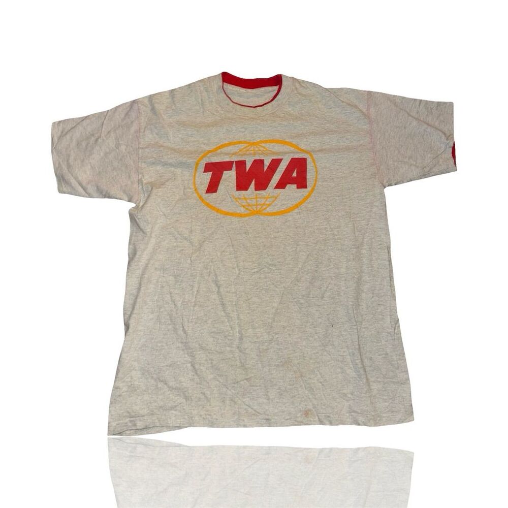 Vintage TWA Airlines Retro Logo Gray & Red layered Tee Unisex: 80’s OK Condition